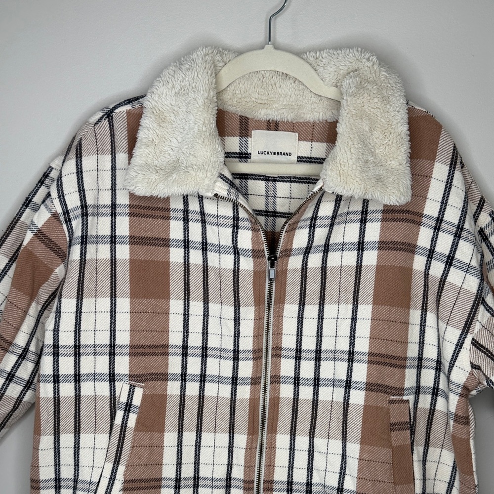 Lucky Brand 100% Cotton Jacket With Sherpa Collar Size M - Picture 3 of 12